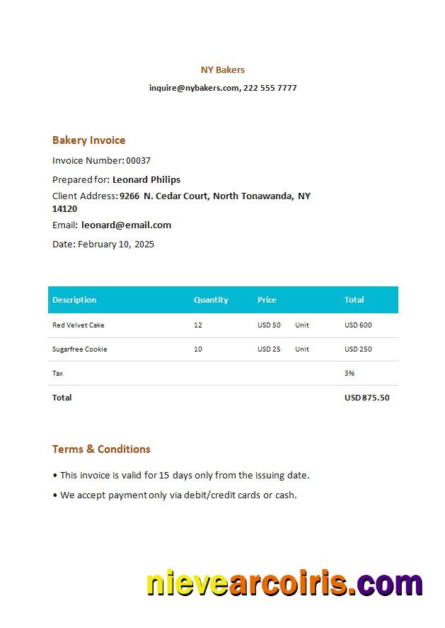 Bakery Invoice